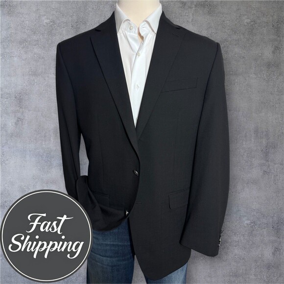 $298 MICHAEL KORS Mens Blazer 42L Sport Coat 2-Button Jacket Stretch WOOL Black - Picture 1 of 12